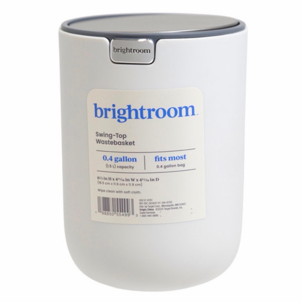 Brightroom Small Swing Top Desktop Wastebasket White 0.4 Gallon Mini Trash NWT